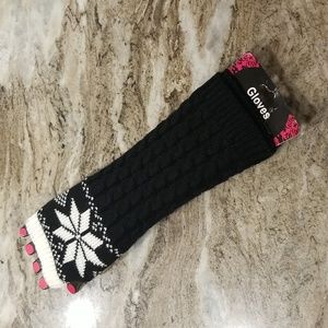New Fingerless Knit Gloves Black